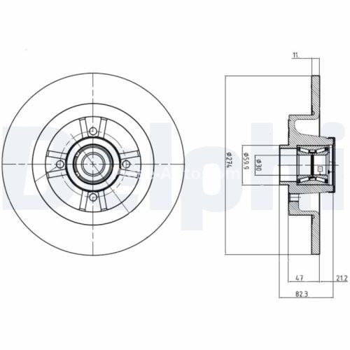 Disc frână DELPHI, cu rulment, spate (cu butuc) pentru: RENAULT GRAND SCENIC II, MEGANE I, MEGANE SCENIC, SCENIC I 1.4-2.0 04.98-06.09