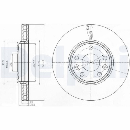 Set discuri frână DELPHI (2 buc.) ,față,  pentru: RENAULT FLUENCE, GRAND SCENIC III, LAGUNA, LAGUNA III, LATITUDE, MEGANE, MEGANE III, SCENIC III 1.2-Electric 10.07-