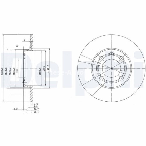 Set discuri frână DELPHI (2 buc.) ,față,  pentru: SEAT AROSA; VW POLO, POLO III, POLO/HATCHBACK 1.0-1.9D 10.94-06.04