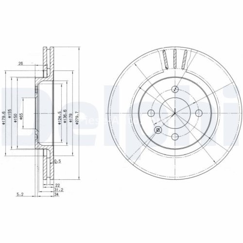 Set discuri frână DELPHI (2 buc.) ,față,  pentru: SEAT CORDOBA, CORDOBA VARIO, CORDOBA VARIO/KOMBI, IBIZA II, IBIZA III, TOLEDO I; VW CORRADO, GOLF II 1.8/1.9D/2.0 08.88-11.09