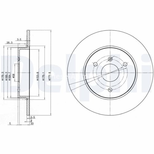 Set discuri frână DELPHI (2 buc.) ,față,  pentru: SMART CABRIO, CITY-COUPE, CROSSBLADE, FORTWO, ROADSTER 0.6-Electric 07.98-