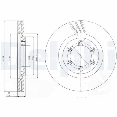 Set discuri frână DELPHI (2 buc.) ,față,  pentru: SSANGYONG REXTON / REXTON II 2.7D/2.9D 04.02-