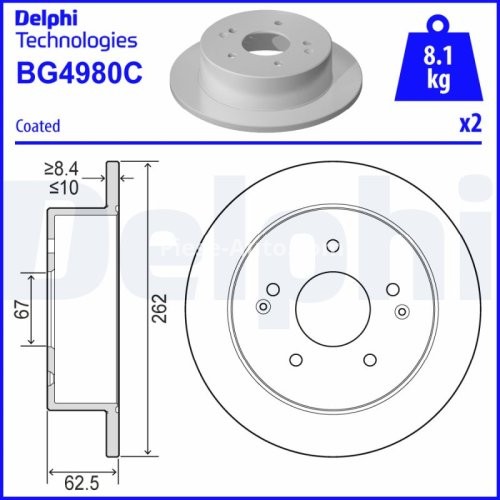 Set discuri frână DELPHI (2 buc.) spate, pentru: SSANGYONG ACTYON II, KORANDO 2.0-2.2D 11.10-