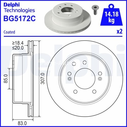 Set discuri frână DELPHI (2 buc.) spate, pentru: SSANGYONG RODIUS I, RODIUS II 2.0D-3.2 05.05-