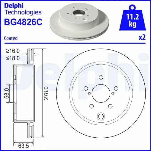 Set discuri frână DELPHI (2 buc.) spate, pentru: SUBARU FORESTER 2.0/2.0D/2.0H 03.13-