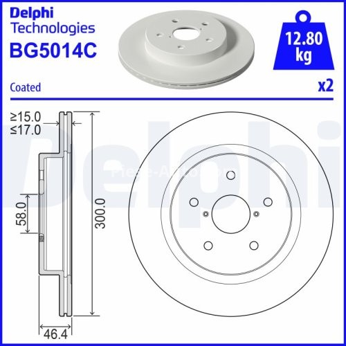 Set discuri frână DELPHI (2 buc.) spate, pentru: SUBARU LEGACY VI, LEVORG, OUTBACK 1.6-3.6 07.14-