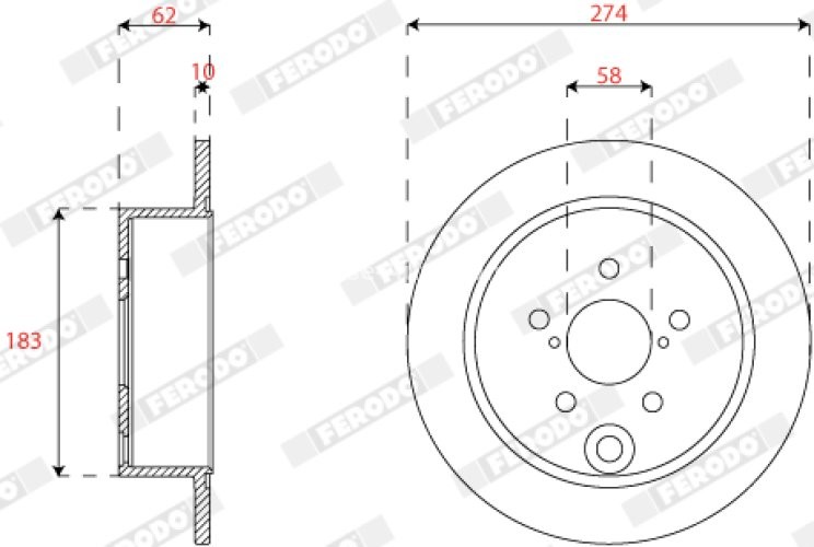 Set discuri frână FERODO (2 buc.) spate, se potrivește: SUBARU FORESTER, IMPREZA, XV 1.6-2.5 03.12-