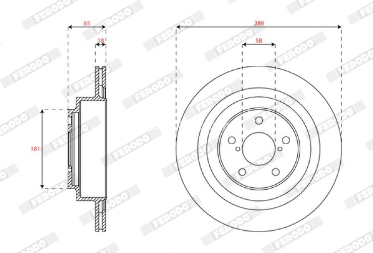 Set discuri frână FERODO (2 buc.) spate, se potrivește: SUBARU IMPREZA, LEGACY IV 2.0/2.5/3.0 12.00-08.09