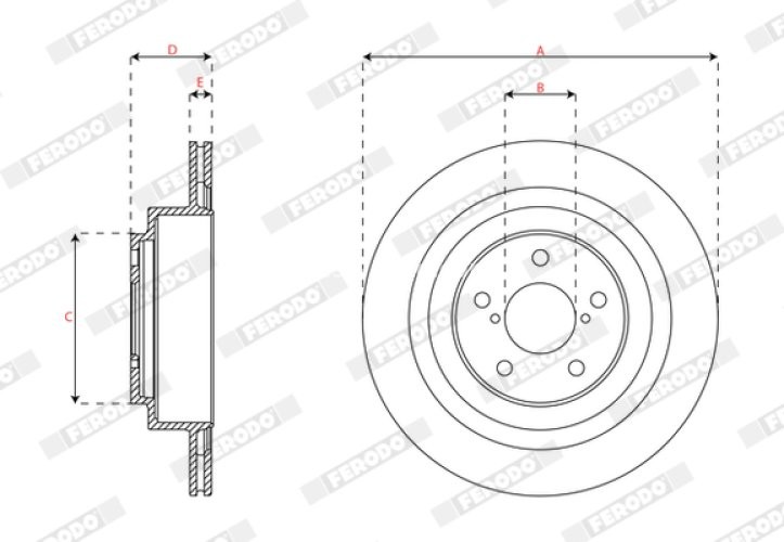 Set discuri frână FERODO (2 buc.) spate, se potrivește: SUBARU IMPREZA, LEGACY IV 2.0/2.5/3.0 12.00-08.09