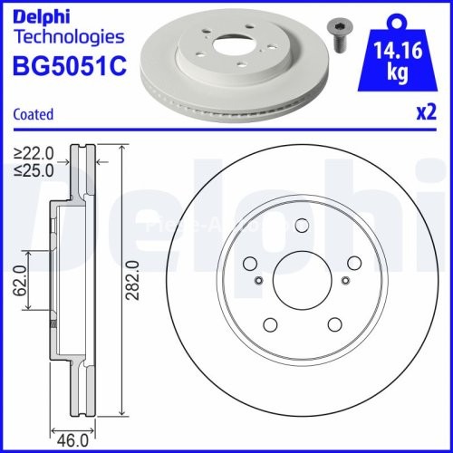 Set discuri frână DELPHI (2 buc.) ,față,  pentru: SUZUKI SWACE; TOYOTA COROLLA, YARIS CROSS 1.2-1.8H 10.18-