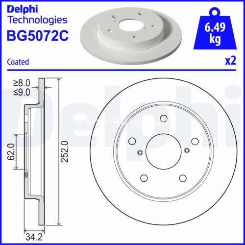 Set discuri frână DELPHI (2 buc.) spate, pentru: SUZUKI SWIFT V 1.4H 03.20-