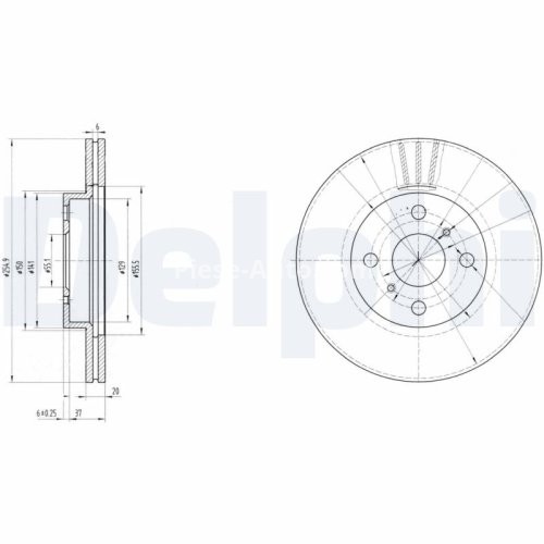 Set discuri frână DELPHI (2 buc.) ,față,  pentru: TOYOTA BB I, IST, MR2 III, PROBOX / SUCCEED, WILL CYPHA I, YARIS, YARIS VERSO 1.0-1.8 04.99-08.14
