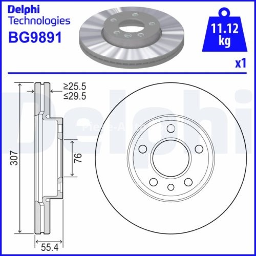 Disc frână DELPHI, față, pentru: VW CALIFORNIA T5 CAMPER, CALIFORNIA T6 CAMPER, MULTIVAN T5, MULTIVAN T6, TOUAREG, TRANSPORTER T4, TRANSPORTER T5, TRANSPORTER T6 1.9D-6.0 10.92-