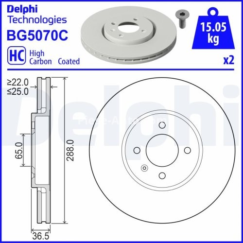 Set discuri frână DELPHI (2 buc.) ,față,  pentru: VW UP! 1.0 11.17-