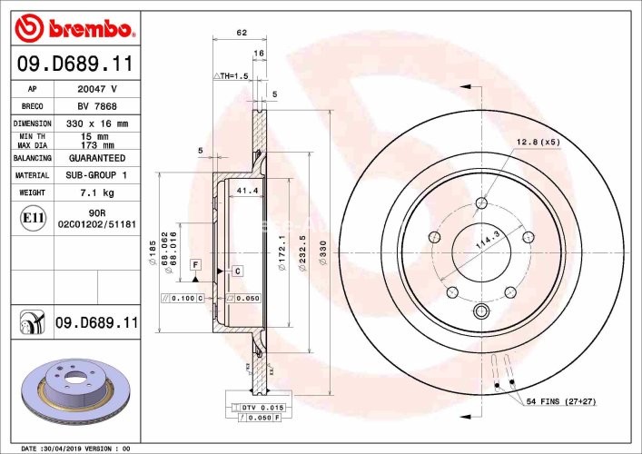 Disc frână BREMBO, spate,  pentru: INFINITI EX, G 2.5/3.5/3.7 10.08-