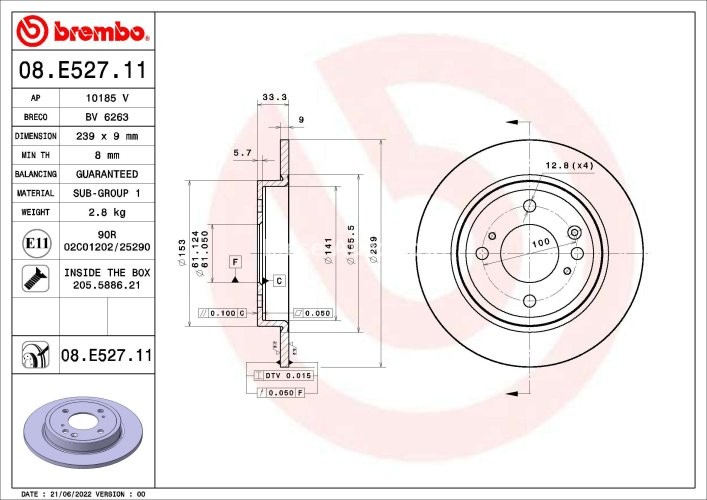 Disc frână BREMBO, spate,  pentru: INFINITI FX, M, M37, Q50, Q60, Q70, QX70 2.0-5.6 10.08-