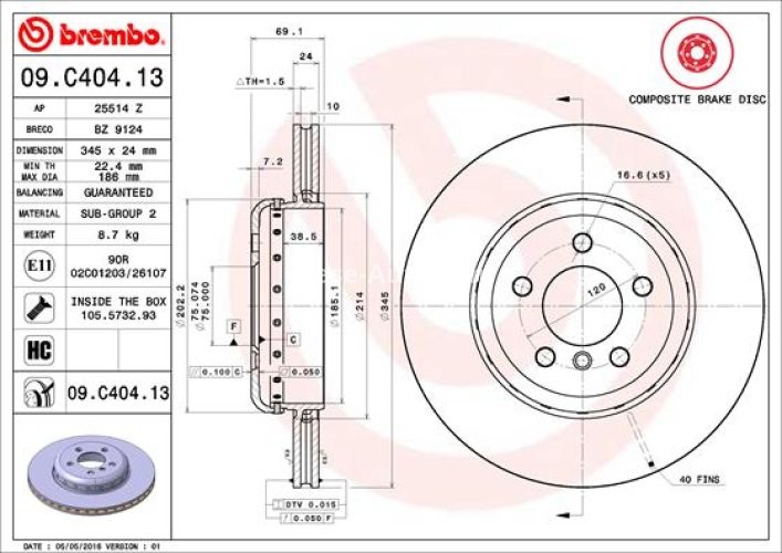 Disc frână BREMBO, din două piese, spate,  pentru: BMW 5 (F10), 5 (F11), 5 GRAN TURISMO (F07), 6 (F12), 6 (F13), 6 GRAN COUPE (F06), 7 (F01, F02, F03, F04) 2.0-4.4 02.08-10.18