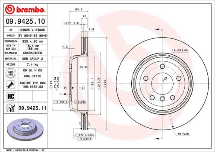 Disc frână BREMBO, spate,  (puternic carbonatat; cu suruburi) pentru: BMW 5 (E60), 5 (E61), 6 (E63), 6 (E64) 2.0-4.4 12.01-12.10
