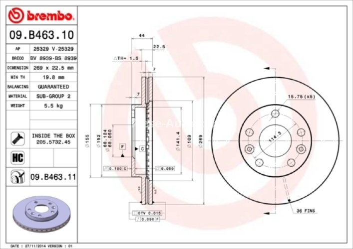 Disc frână BREMBO, față, pentru: DACIA DUSTER, DUSTER/SUV; NISSAN TERRANO; RENAULT DUSTER, KAPTUR, MEGANE IV 1.0-2.0 04.10-