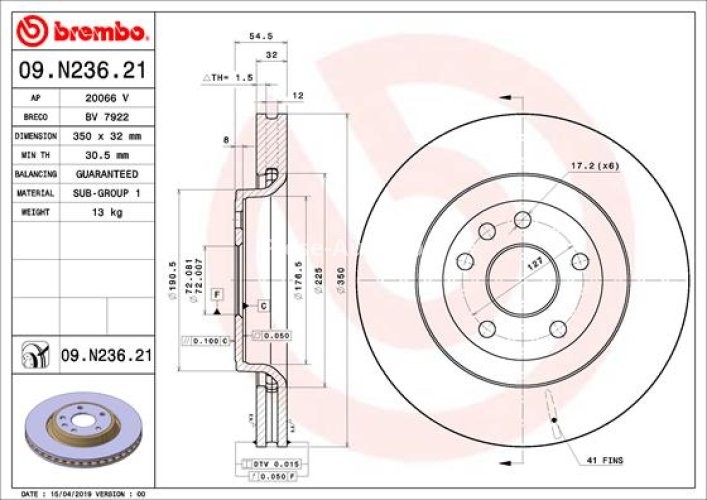 Disc frână BREMBO, față, pentru: DODGE DURANGO; JEEP GRAND CHEROKEE, GRAND CHEROKEE IV 3.0D-6.4 11.10-