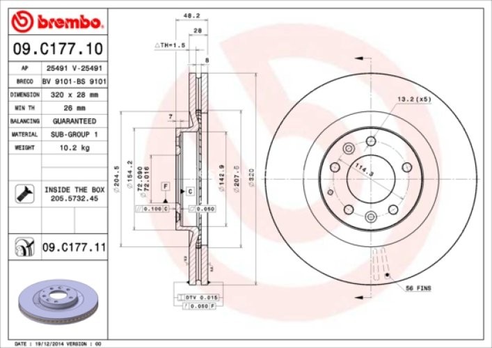 Disc frână BREMBO, față, pentru: FORD USA EDGE; LINCOLN MKX; MAZDA CX-7, CX-9 2.0-3.7 06.06-