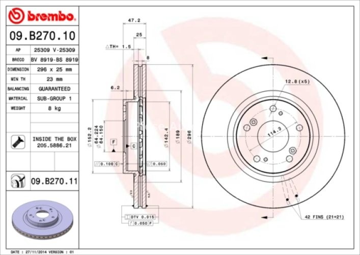 Disc frână BREMBO, față, pentru: HONDA ACCORD VIII 2.0/2.2D/2.4 06.08-