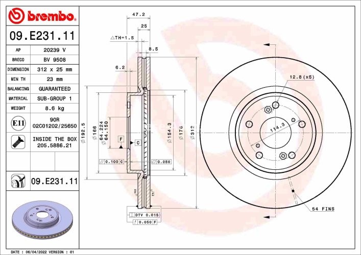 Disc frână BREMBO, față, pentru: HONDA CR-V V 2.4 09.17-