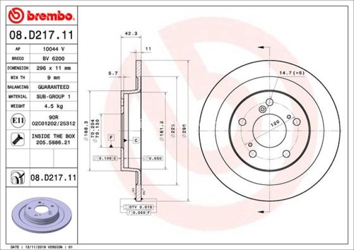 Disc frână BREMBO, spate,  pentru: HONDA CIVIC IX 2.0 08.15-12.16