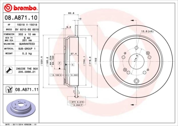 Disc frână BREMBO, spate,  pentru: HONDA CR-V II, CR-V III, CR-V IV, CR-V V 1.5-2.4 09.01-