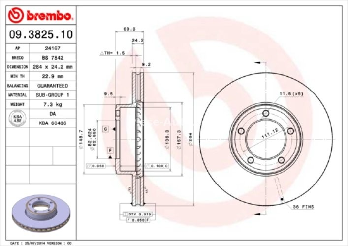 Disc frână BREMBO, față, pentru: JAGUAR XJ, XJSC; ASTON MARTIN DB7 VOLANTE, DB7TAGE 3.2-6.0 09.73-10.03