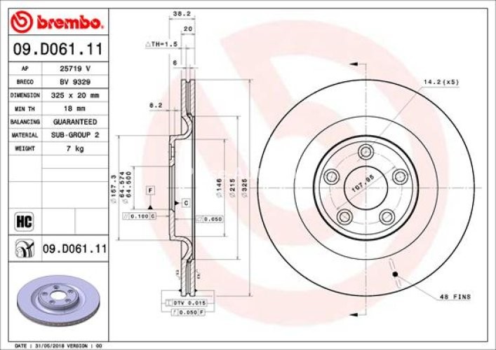 Disc frână BREMBO, spate,  pentru: JAGUAR F-TYPE, XJ 2.0-5.0 10.09-