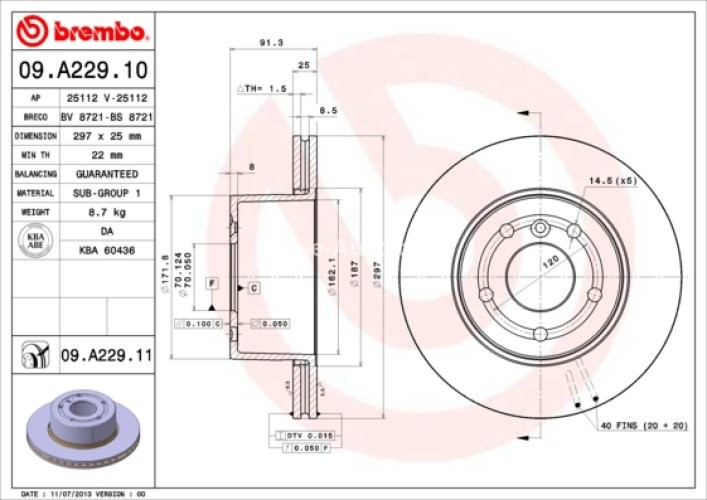Disc frână BREMBO, față, pentru: LAND ROVER DISCOVERY II 2.5D/4.0 11.98-06.04