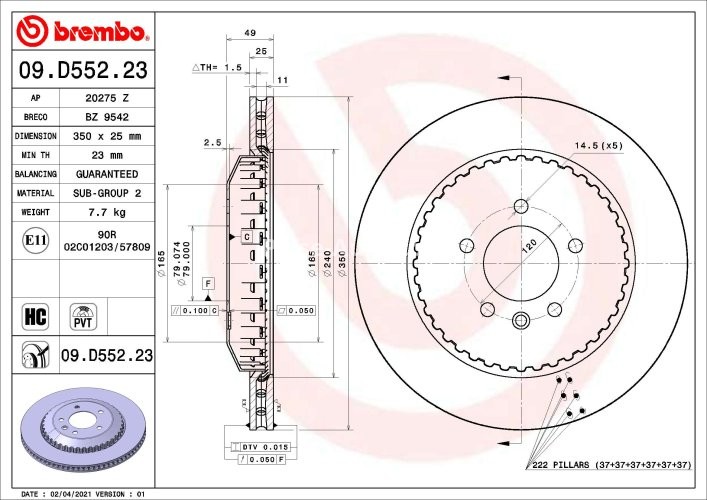Disc frână BREMBO, spate,  pentru: LAND ROVER DEFENDER 2.0-5.0 09.19-