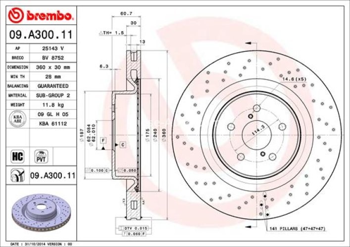 Disc frână BREMBO, față, pentru: LEXUS IS II 5.0 11.07-03.13