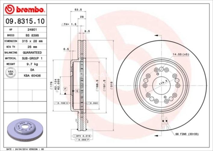 Disc frână BREMBO, față, pentru: LEXUS LS 4.0 12.94-12.00
