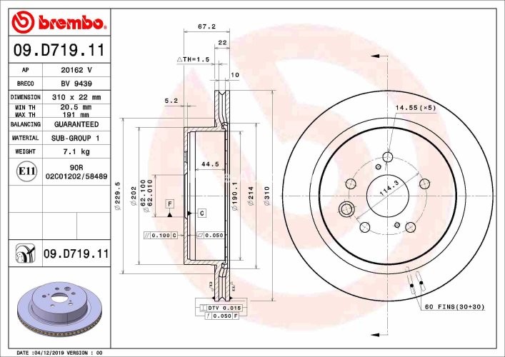 Disc frână BREMBO, spate,  pentru: LEXUS GS, RC 2.0/2.5H/3.5H 03.12-