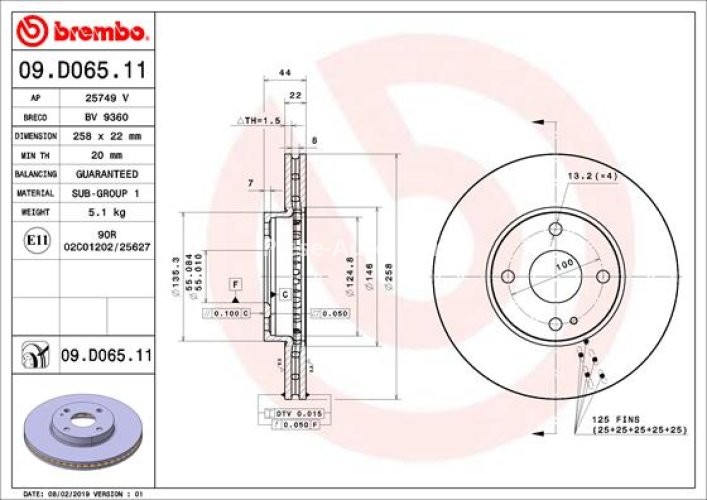 Disc frână BREMBO, față, pentru: MAZDA 2, MX-5 IV, MX-5 RF TARGA 1.5/1.5D/1.5H 08.14-