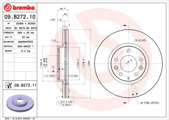 Disc frână BREMBO, față, pentru: MAZDA 6 1.8-2.5 08.07-07.13