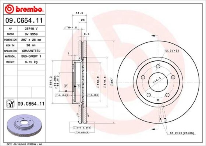 Disc frână BREMBO, față, pentru: MAZDA 6, 6/KOMBI, CX-5, CX-9 2.0/2.2D/2.5 11.11-
