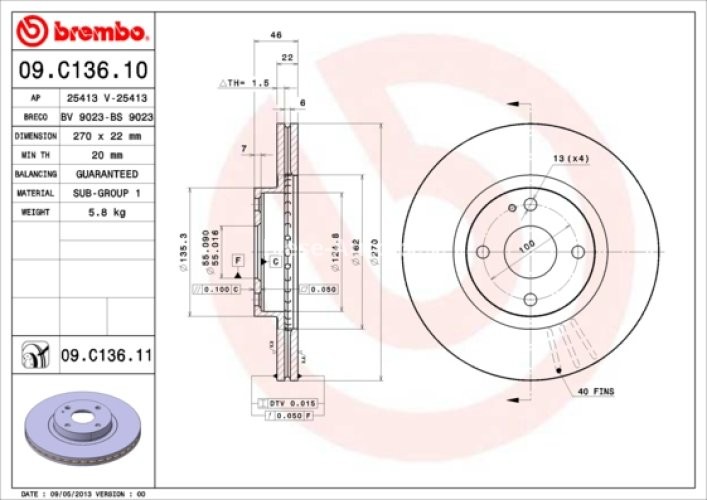 Disc frână BREMBO, față, pentru: MAZDA MX-5 II 1.6/1.8 05.98-10.05