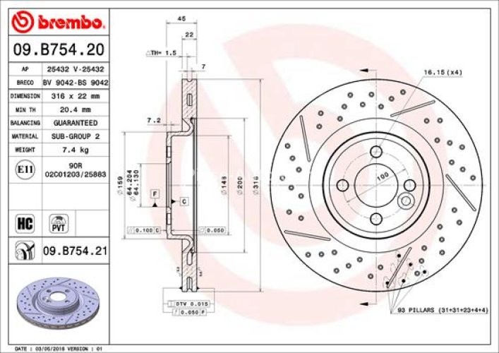 Disc frână BREMBO, față, pentru: MINI (R56), (R57), (R58), (R59), CLUBMAN (R55), CLUBVAN (R55) 1.4-2.0D 09.06-06.15