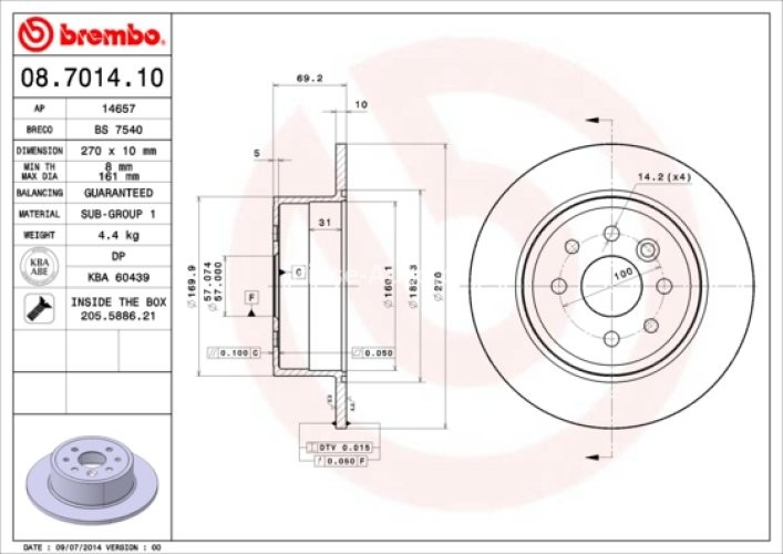 Disc frână BREMBO, spate,  pentru: OPEL ZAFIRA; OPEL VECTRA B 1.6-2.6 09.95-07.12