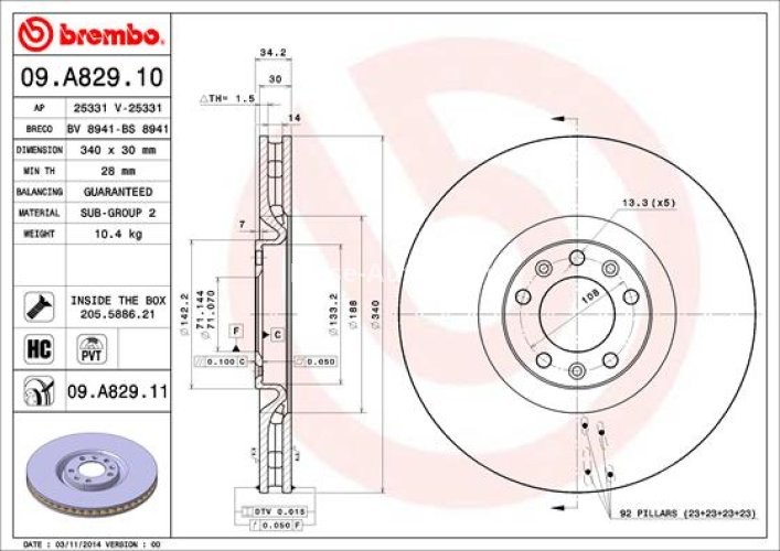 Disc frână BREMBO, față,  (puternic carbonatat; cu suruburi) pentru: PEUGEOT RCZ 1.6/2.0D 03.10-12.15