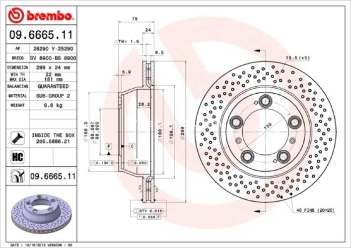 Disc frână BREMBO, spate,  (puternic carbonatat; cu suruburi) pentru: PORSCHE 911, 911 TARGA, BOXSTER SPYDER, CAYMAN 3.4/3.6/3.8 08.97-