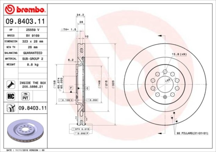 Disc frână BREMBO, față,  (puternic carbonatat; cu suruburi) pentru: SEAT LEON 1.8/2.8 02.01-06.06