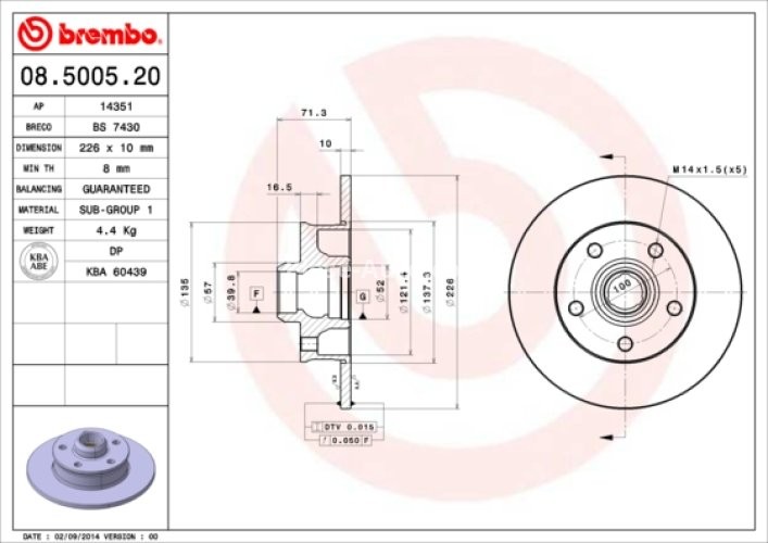 Disc frână BREMBO, spate,  pentru: SEAT TOLEDO I; VW CORRADO, GOLF III, PASSAT B3/B4, VENTO 1.6-2.9 09.89-04.99
