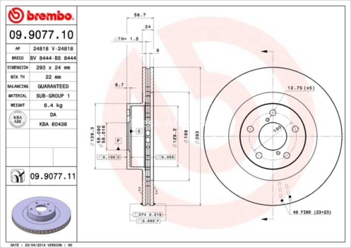 Disc frână BREMBO, față, pentru: SUBARU BRZ, FORESTER, IMPREZA, LEGACY III, LEGACY IV, LEGACY V, OUTBACK, XV 1.6-3.0 03.94-