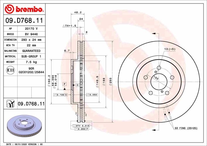 Disc frână BREMBO, față, pentru: SUBARU IMPREZA, XV 1.6/2.0/2.0H 10.16-