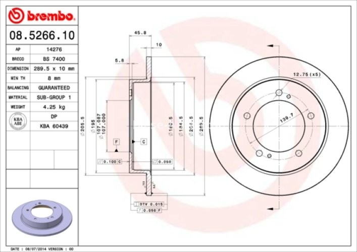 Disc frână BREMBO, față, pentru: SUZUKI JIMNY, SAMURAI, VITARA, X-90 1.3-2.0 07.88-
