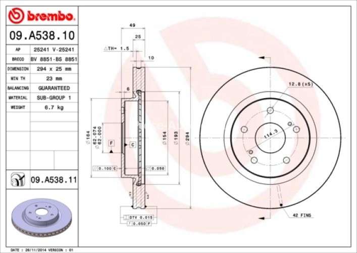 Disc frână BREMBO, față, pentru: SUZUKI GRAND VITARA I, GRAND VITARA II, XL7 1.6-3.6 09.01-